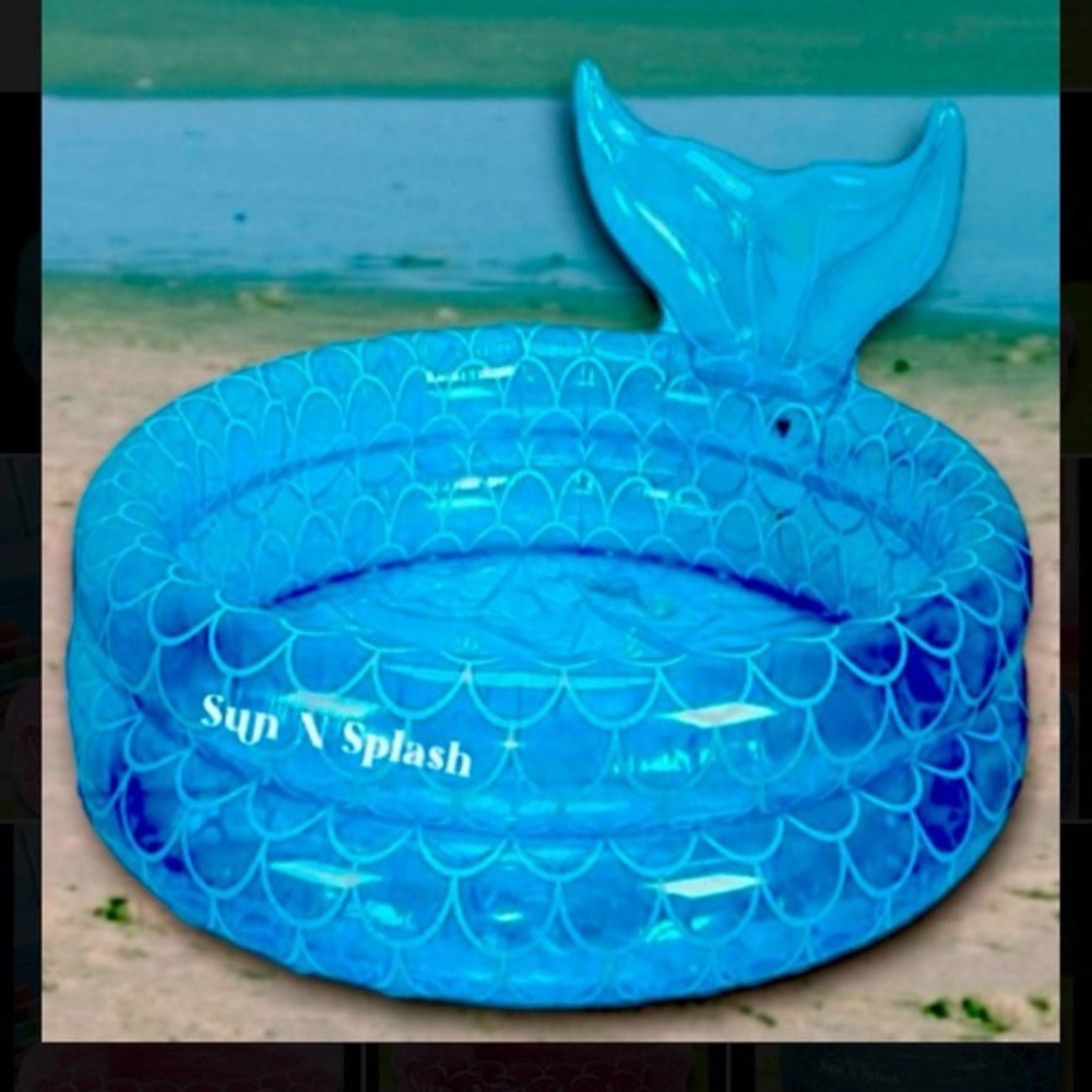 Sun N Splash Small Inflatable Blue 35” Diameter Outdoor Pool- Mermaid Tail